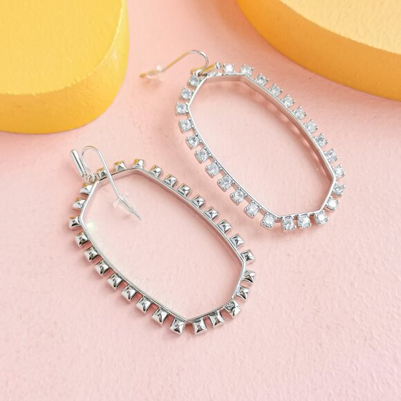 Kendra Scott - Danielle Open Frame Crystal Silver Statement Earrings - NEW - Picture 3 of 3